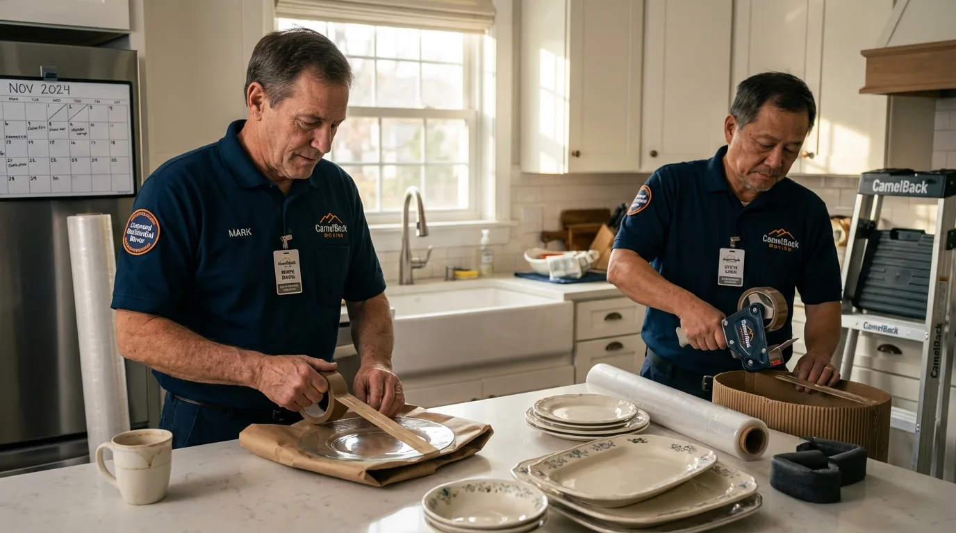 Professional crew packing kitchen dishware in Aledo, IL
